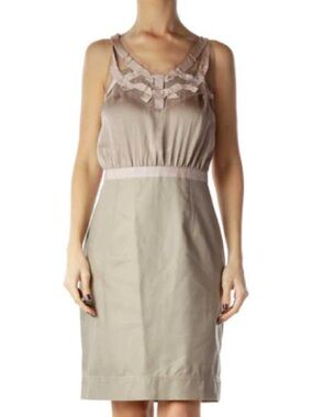 NWT Ann Taylor LOFT Beige and Blush Sleeveless Ruffled Neck Sheath Dress